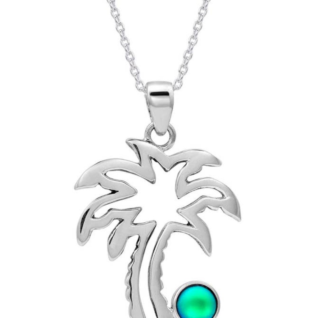 Palm Tree Pendant Sterling Silver Crystal Jewelry Necklace